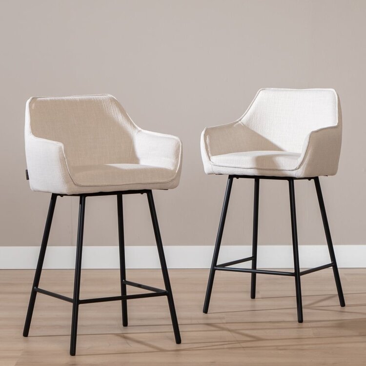 Tabouret de bar Ciara tissu lin blanc cassé 65, 70 et 78 cm