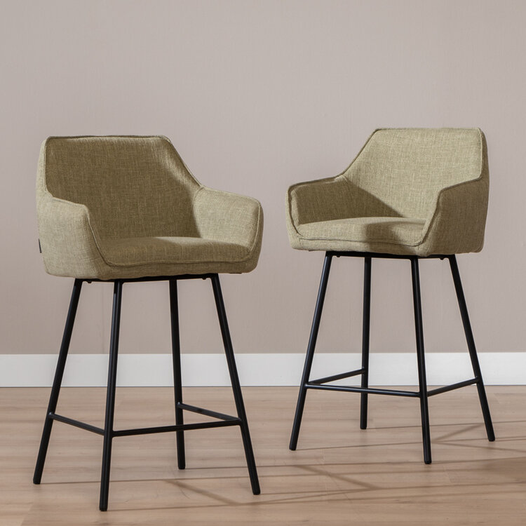 Tabouret de bar Ciara tissu lin vert olive 65, 70 et 78 cm