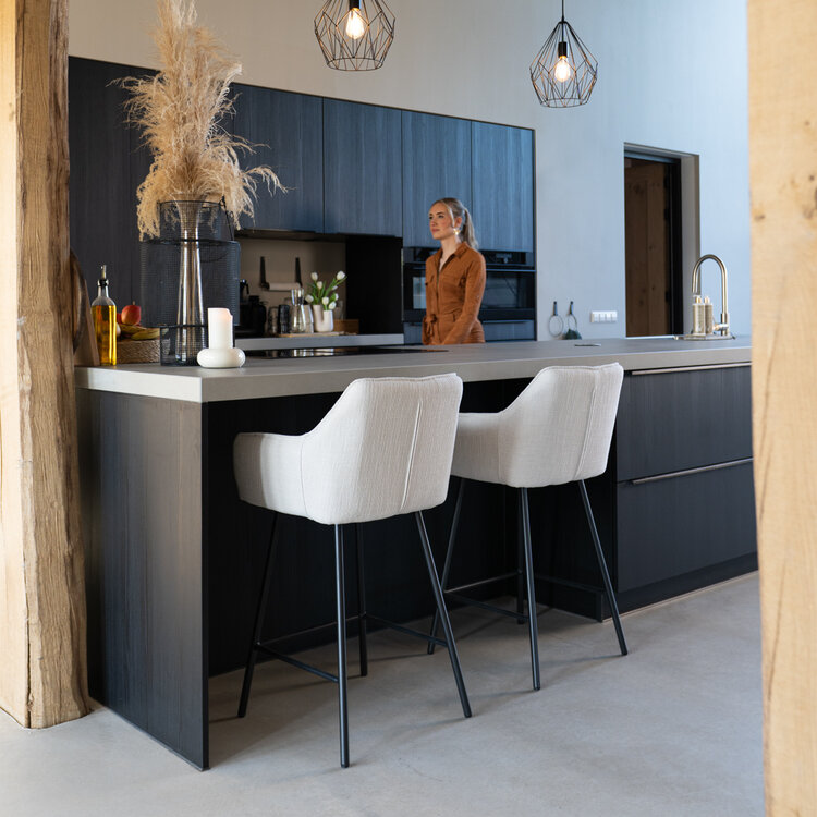 Tabouret de bar Ciara tissu lin vert olive 65, 70 et 78 cm