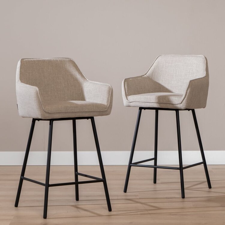 Tabouret de bar Ciara tissu lin taupe 65, 70 et 78 cm