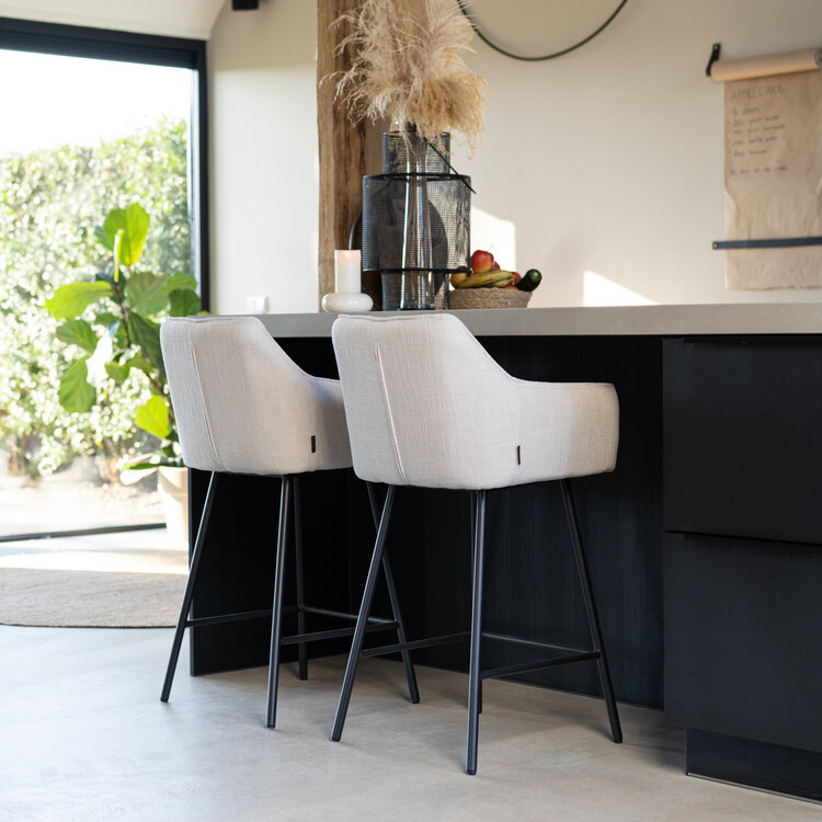 Tabouret de bar Ciara tissu lin taupe 65, 70 et 78 cm