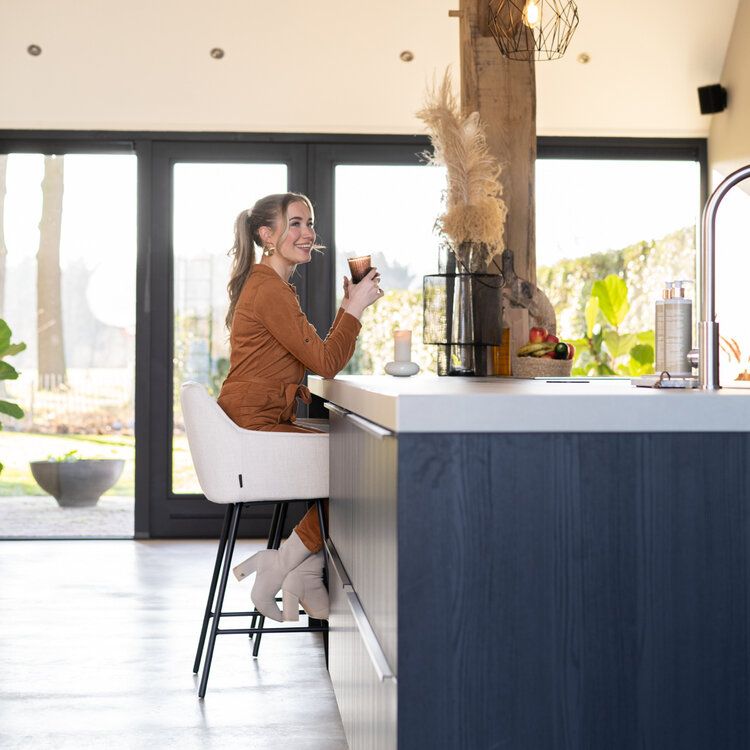 Tabouret de bar Ciara tissu lin taupe 65, 70 et 78 cm
