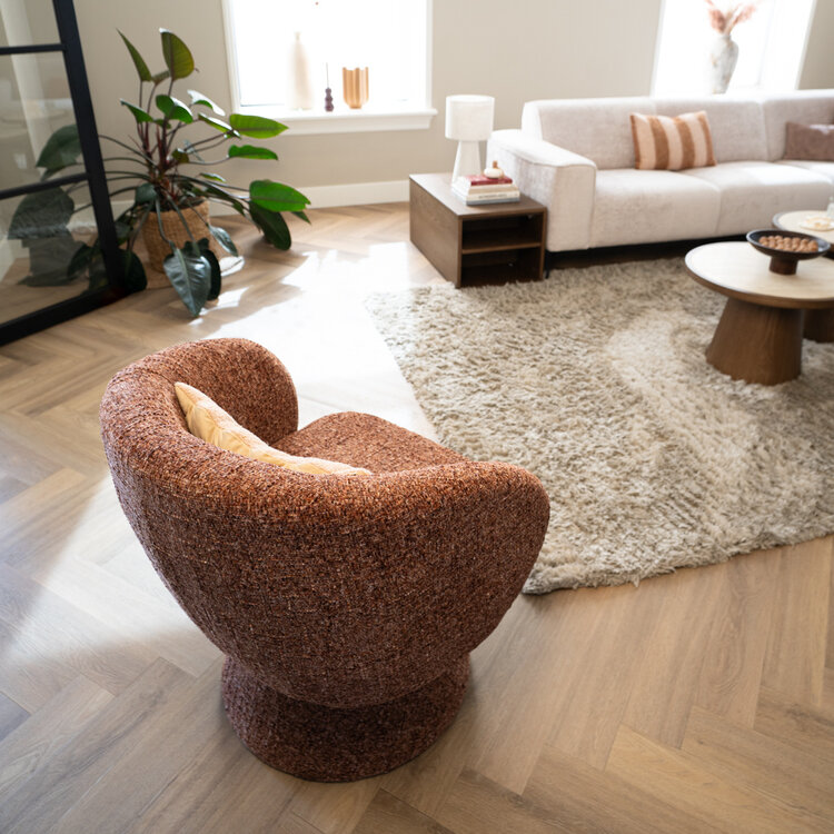 Fauteuil pivotant Lenn en chenille cuivrée