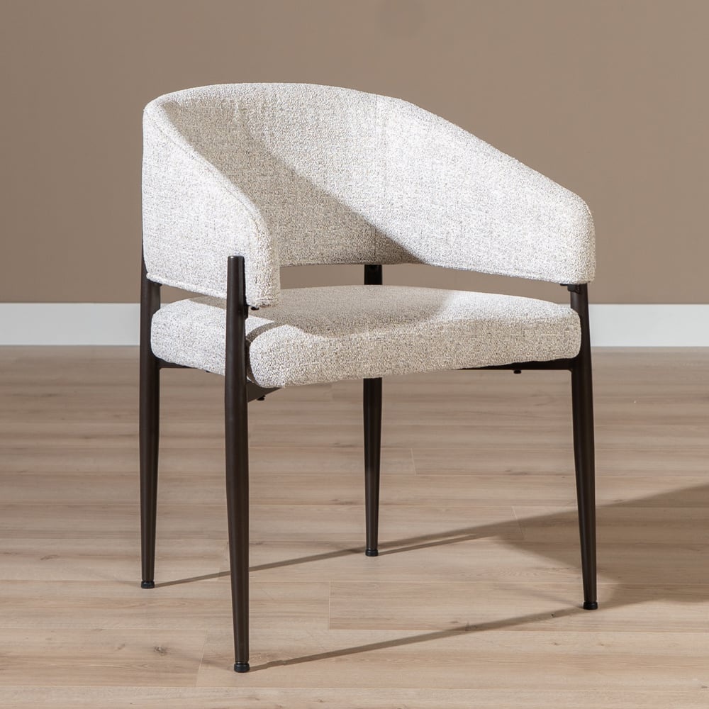 Chaise de salle à manger Bret tissu mélange blanc cassé/marron