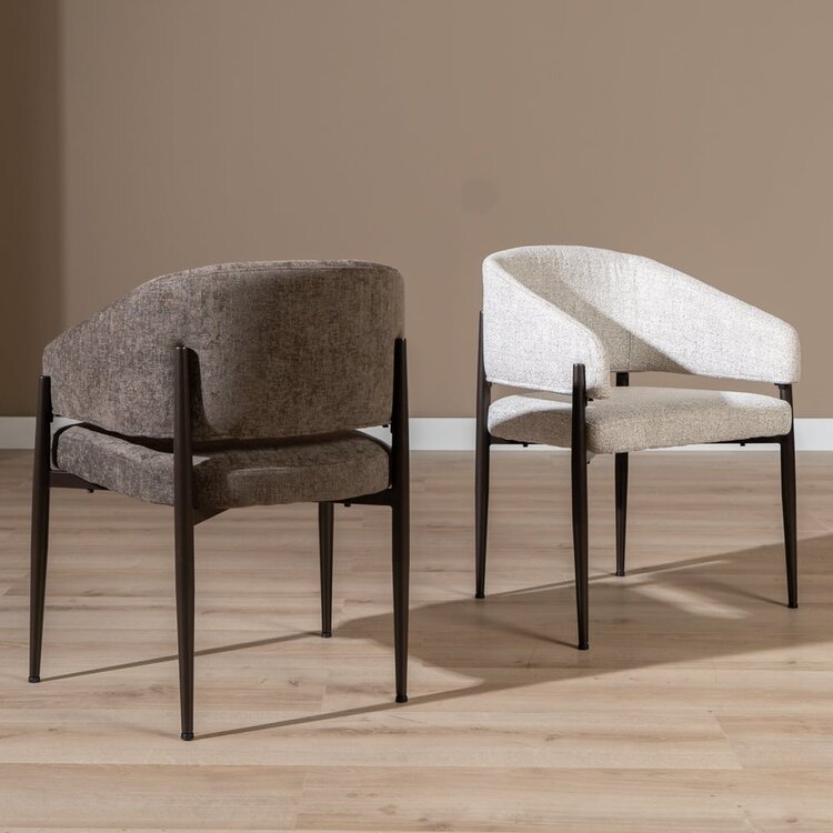 Chaise de salle à manger Bret tissu mélange blanc cassé/marron