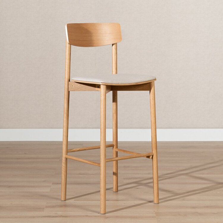 Tabouret de bar scandinave Jane en chêne naturel/off white 80 cm