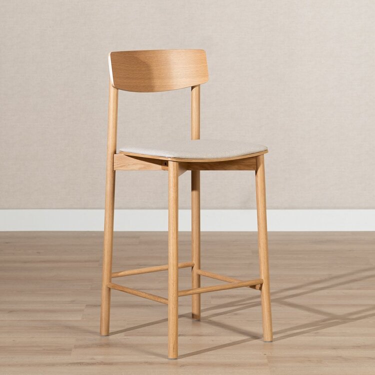 Tabouret de bar scandinave Inez en chêne naturel/off white 70 cm