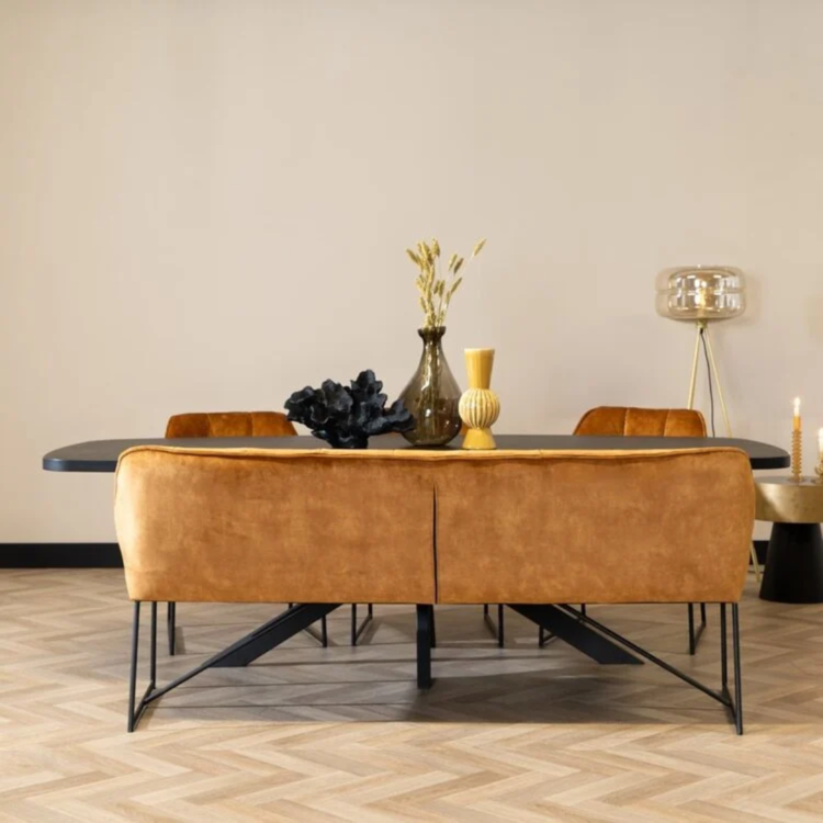 Banc de salle à manger en velours Janna ocre jaune 155 cm