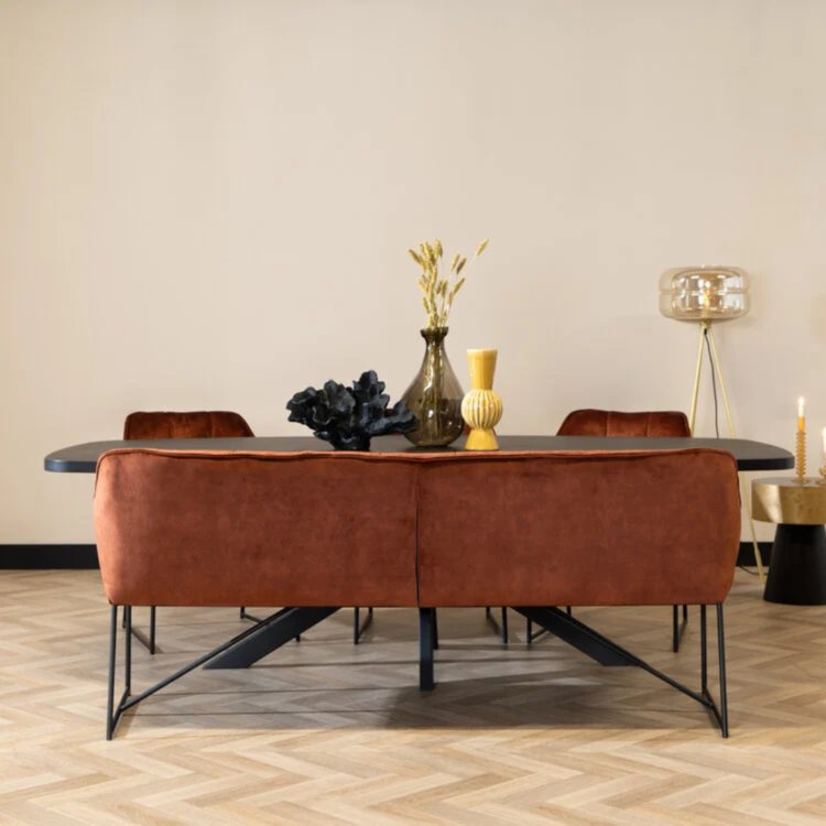 Banc de salle à manger en velours Janna cuivre 155 cm
