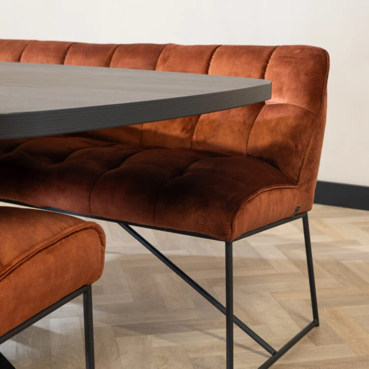 Banc de salle à manger en velours Janna cuivre 155 cm