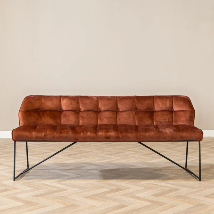 Banc de salle à manger en velours Janna cuivre 155 cm