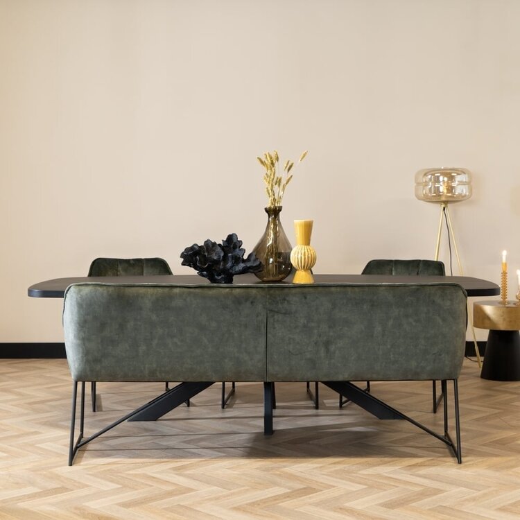 Banc de salle à manger en velours Janna vert 155 cm