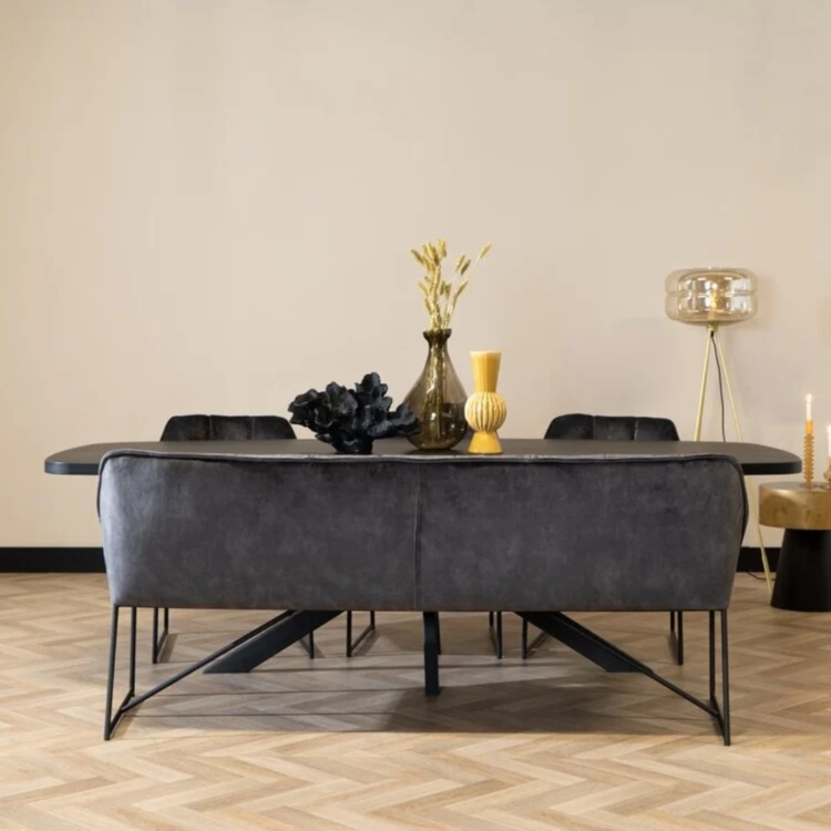 Banc de salle à manger en velours Janna anthracite 155 cm