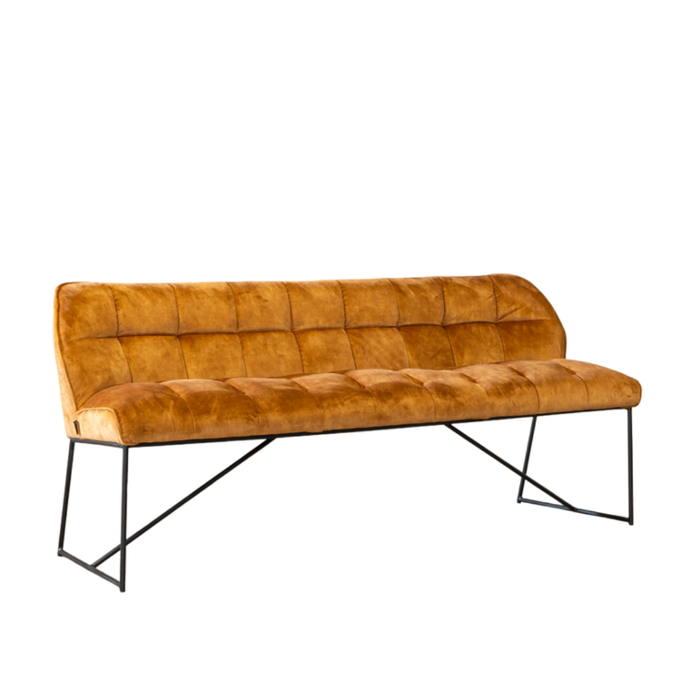 Banc de salle à manger en velours Janna jaune ocre 220 cm