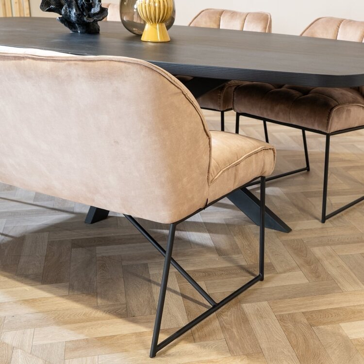 Banc de salle à manger en velours Janna taupe 220 cm