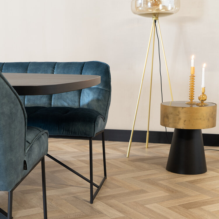 Banc de salle à manger en velours Janna bleu 220 cm