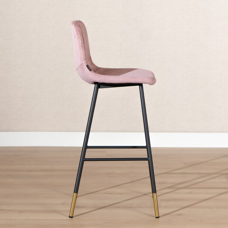 Tabouret de bar Mikky rose velours 65-78 cm