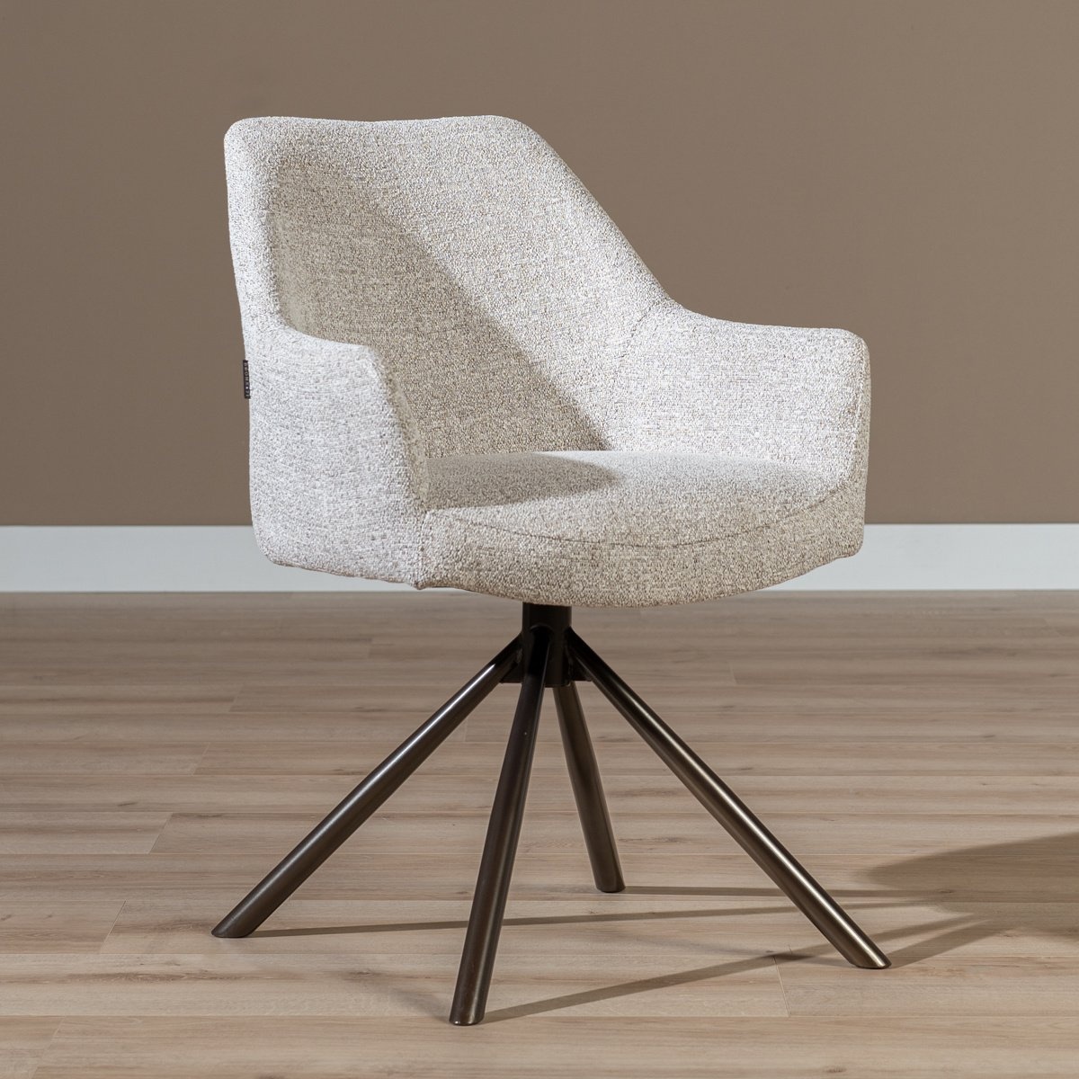 Chaise de salle à manger pivotante Kay, tissu mélangé blanc cassé/marron