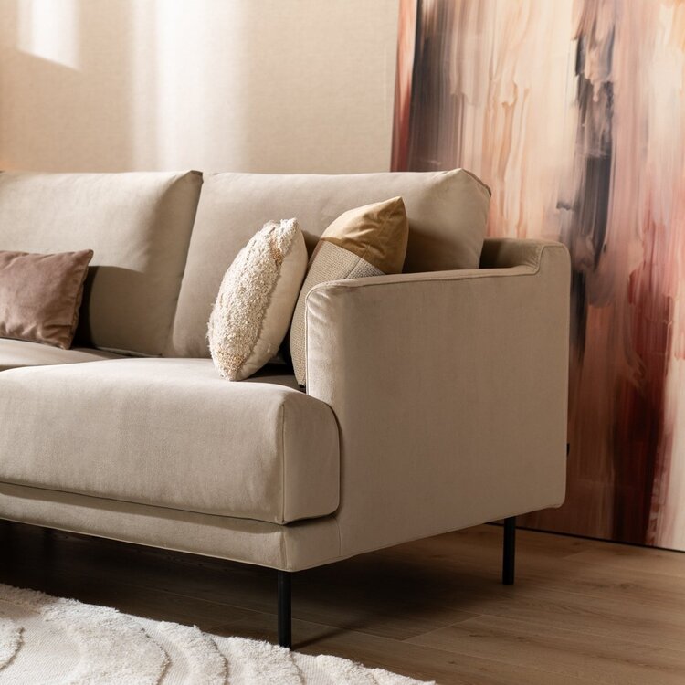 Canapé d'angle gauche en velours Denver beige