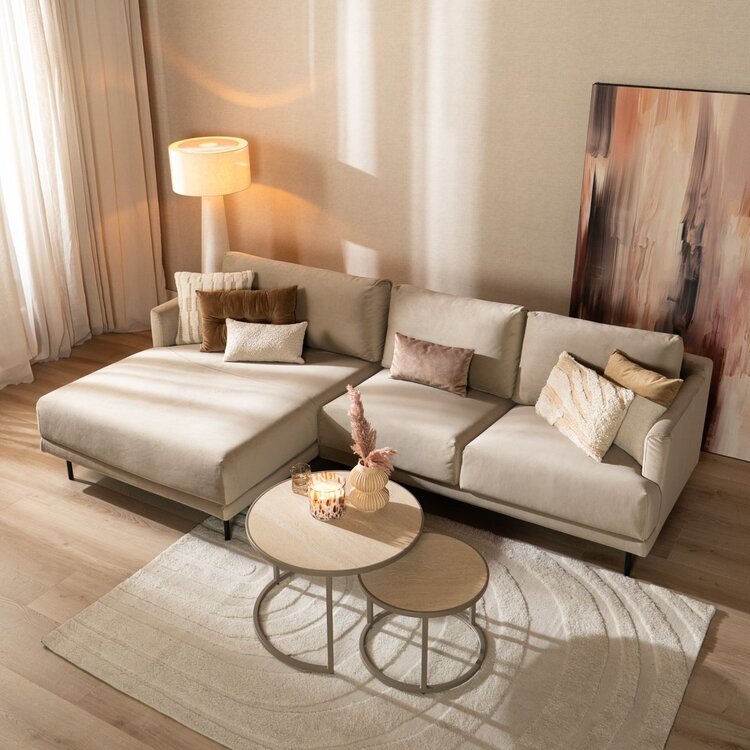 Canapé d'angle gauche en velours Denver beige