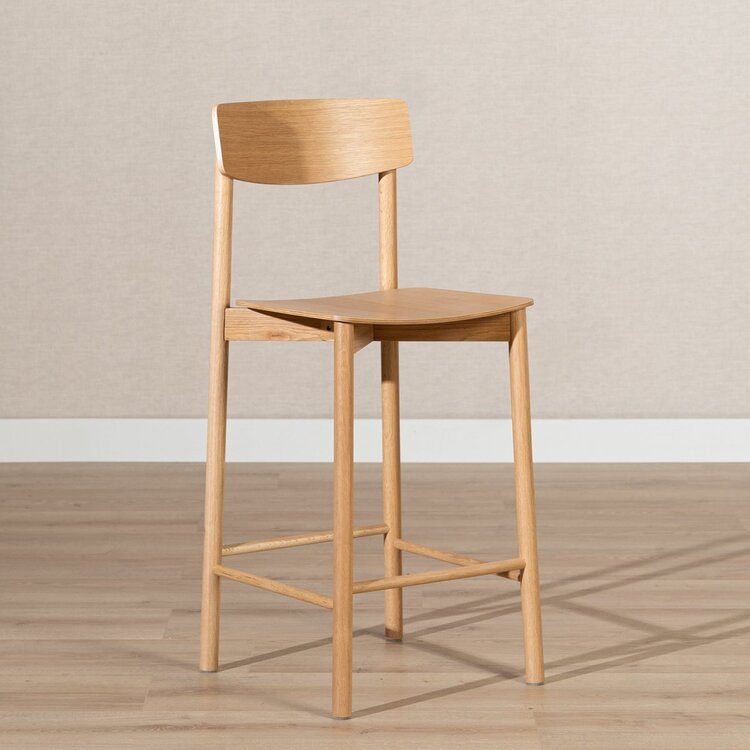 Tabouret de bar scandinave Reza en chêne naturel 68,5 cm