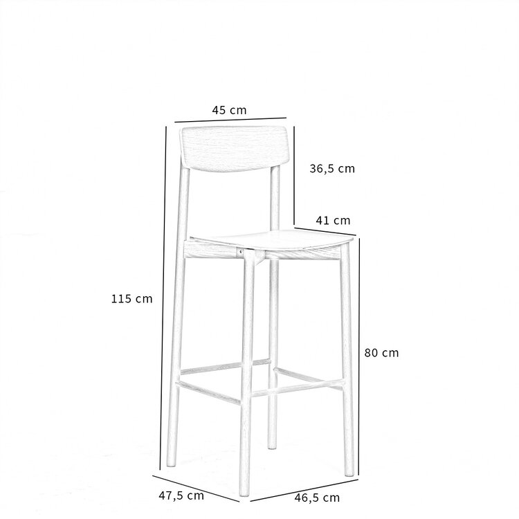 Tabouret de bar scandinave Miquel en chêne naturel 78,5 cm