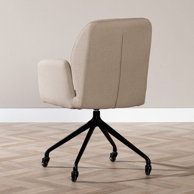 Chaise de salle à manger à roulettes Runa taupe tissu recyclé