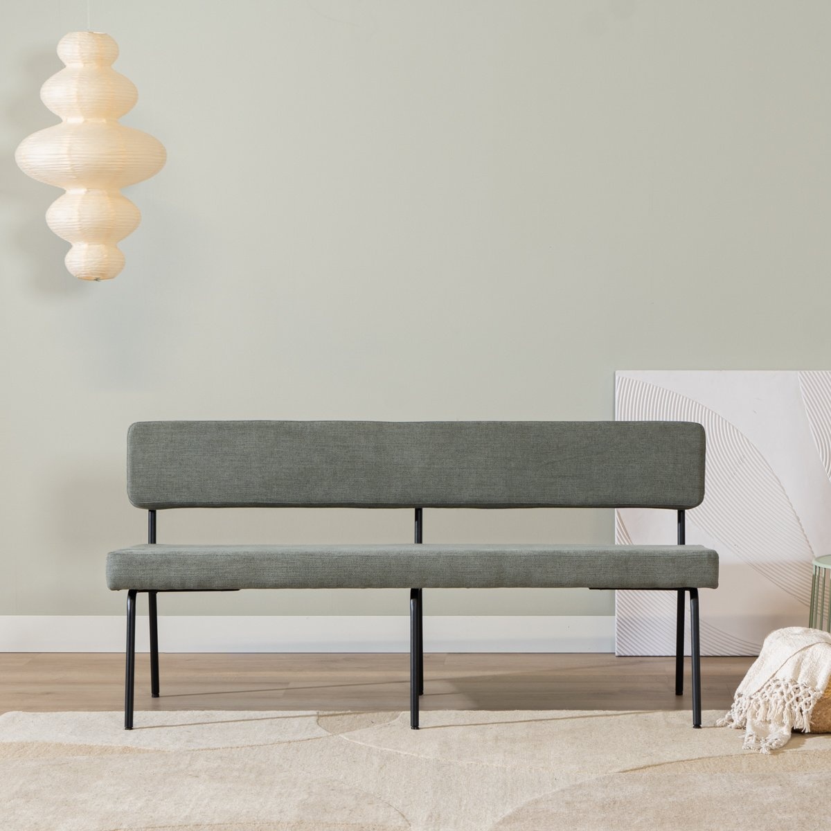 Banc de salle à manger scandinave Espen vert tissu recyclé 160 cm