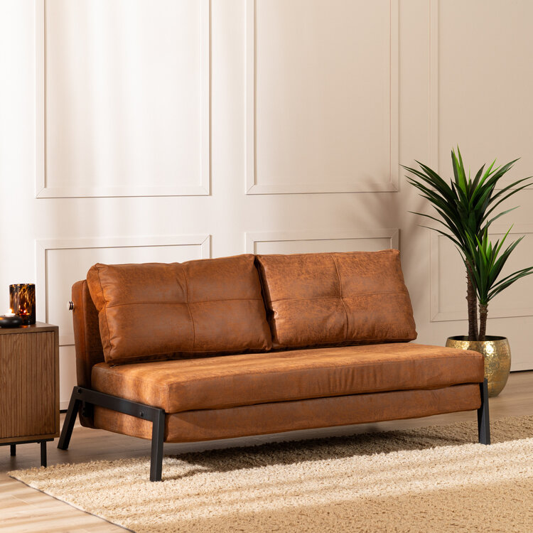 Canapé convertible lit 140 x 200 cm Mikko cognac éco-cuir
