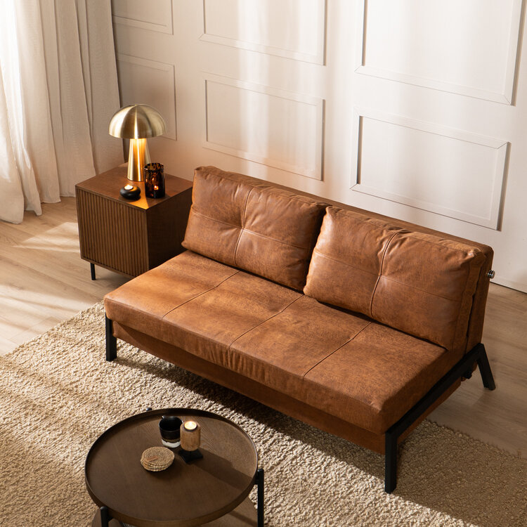 Canapé convertible lit 140 x 200 cm Mikko cognac éco-cuir