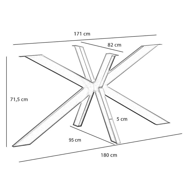 Pied de table patte d'araignée en métal noir Mads 180 x 95 cm