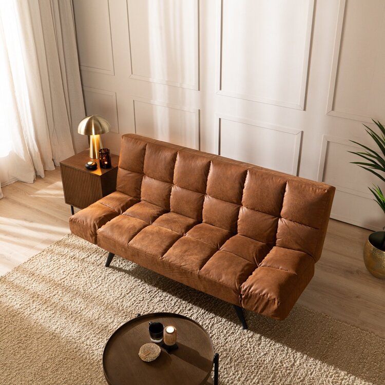 Canapé convertible lit 110 x 180 cm Timo cognac éco-cuir