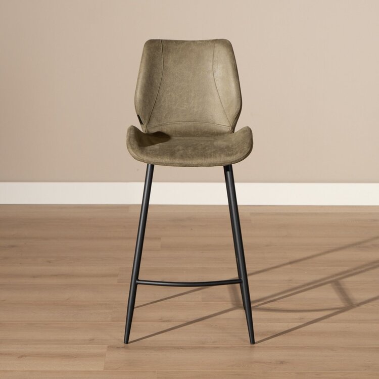 Tabouret de bar industriel Barrel cuir écologique vert 69 cm