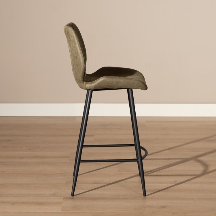 Tabouret de bar industriel Barrel cuir écologique vert 69 cm