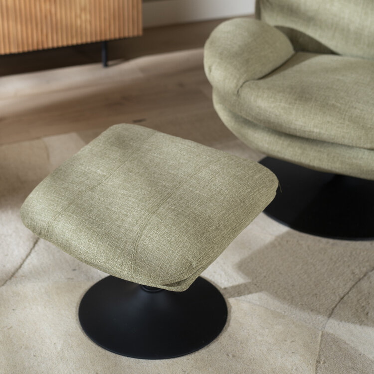 Fauteuil pivotant avec pouf Isobel tissu lin vert olive
