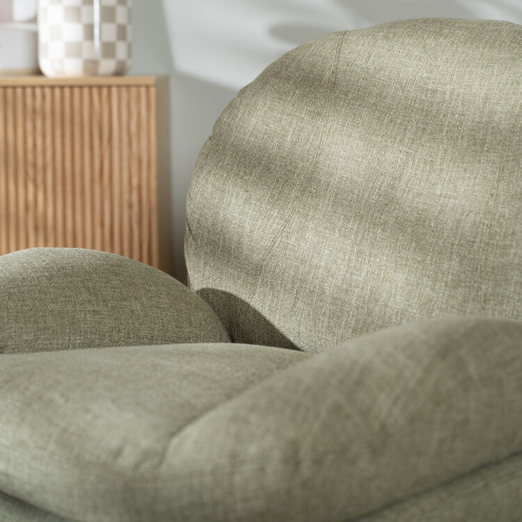 Fauteuil pivotant avec pouf Isobel tissu lin vert olive