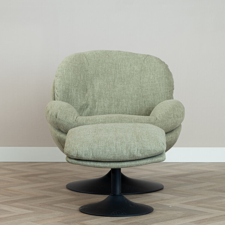 Fauteuil pivotant avec pouf Isobel tissu lin vert olive