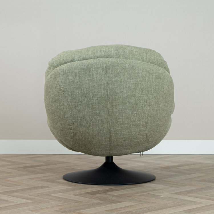 Fauteuil pivotant avec pouf Isobel tissu lin vert olive