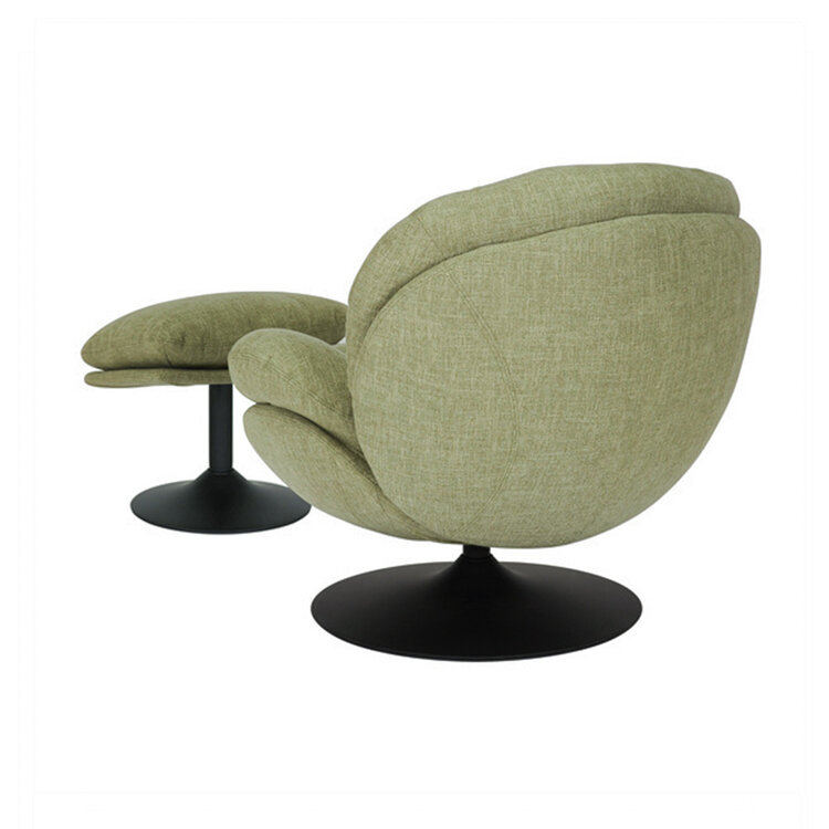Fauteuil pivotant avec pouf Isobel tissu lin vert olive