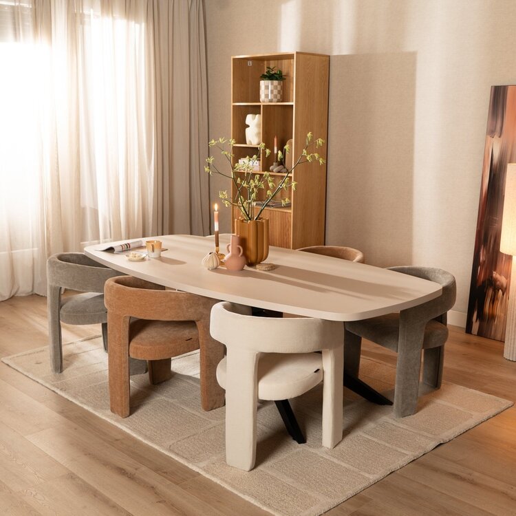 Chaise de salle à manger scandinave Bibi en tissu chenille taupe