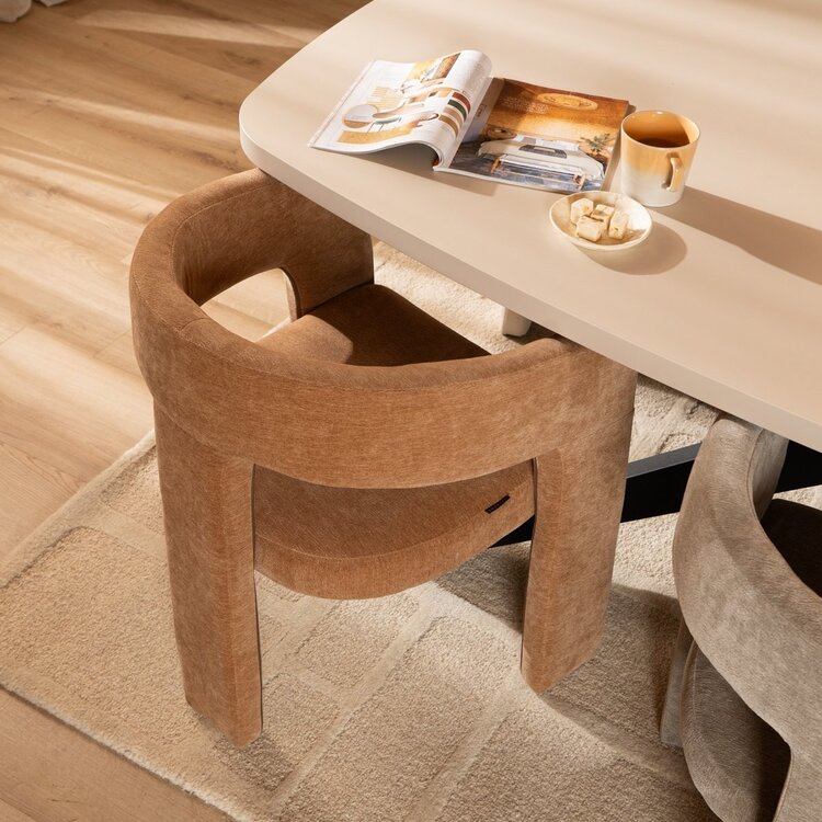 Chaise de salle à manger scandinave Bibi en tissu chenille terracotta