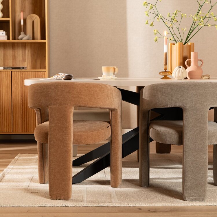 Chaise de salle à manger scandinave Bibi en tissu chenille terracotta