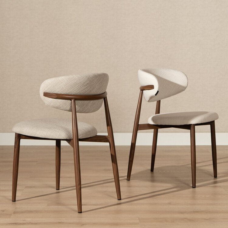 Chaise Lara avec tissu en lin déperlant et structure effet bois | Livin24