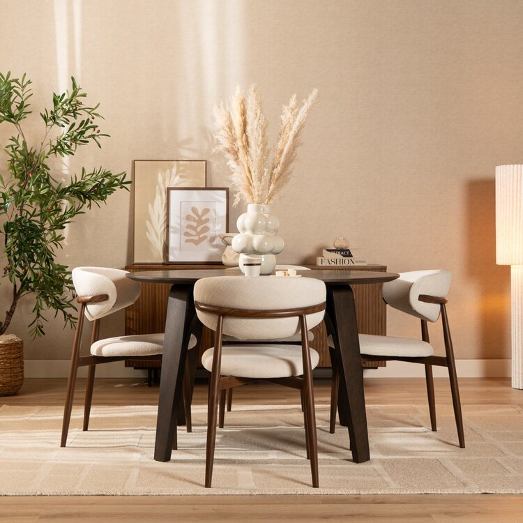 Chaise Lara avec tissu en lin déperlant et structure effet bois | Livin24