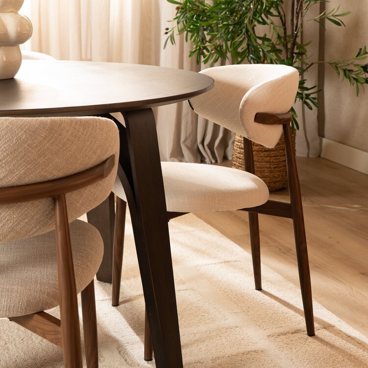 Chaise Lara avec tissu en lin déperlant et structure effet bois | Livin24