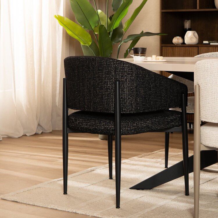 Chaise de salle à manger Armin tissu chiné noir