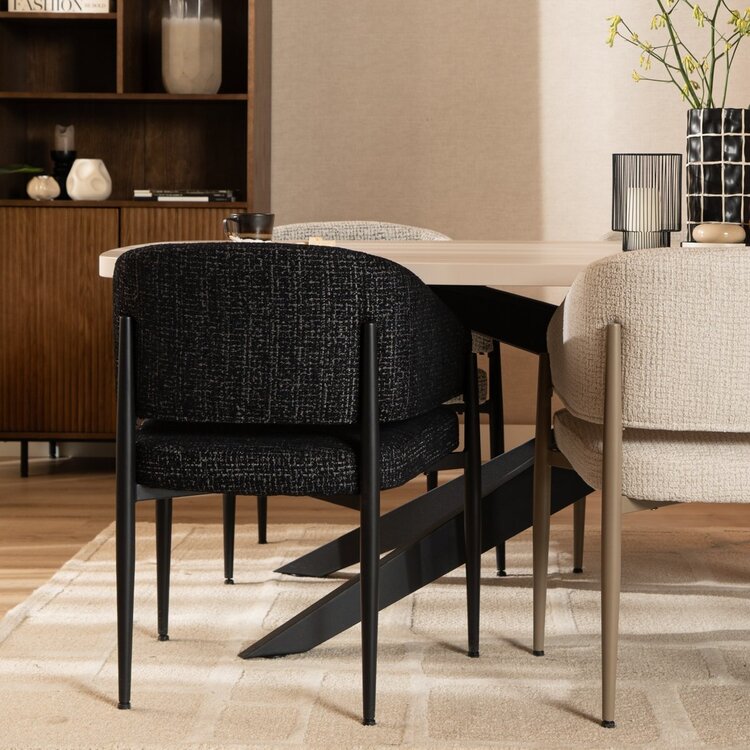 Chaise de salle à manger Armin tissu chiné noir
