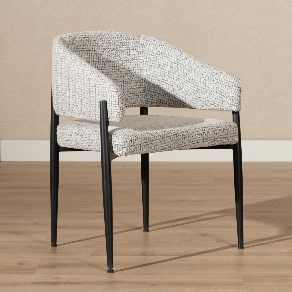 Chaise de salle à manger Armin tissu chiné blanc cassé/noir
