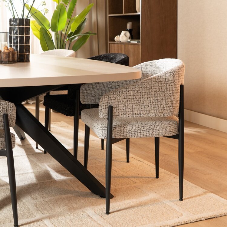 Chaise de salle à manger Armin tissu chiné blanc cassé/noir