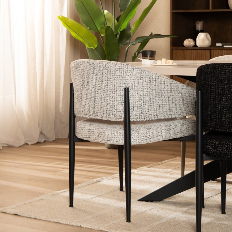 Chaise de salle à manger Armin tissu chiné blanc cassé/noir